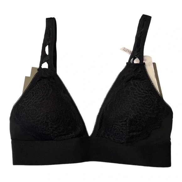 Daisy Fuentes Mesh Bralette Lace Overlay Black Medium NWT - Picture 2 of 14